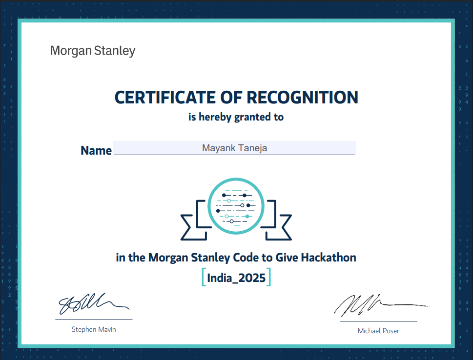 Morgan Stanley Code to Give Finalist